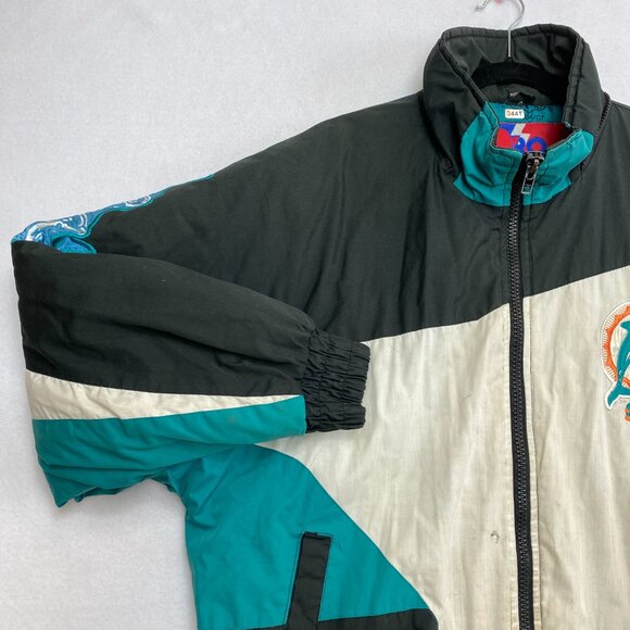Vtg Miami Dolphins Puffer Jacket Men's L Pro Player Daniel Young Windbreaker - Picture 6 of 16